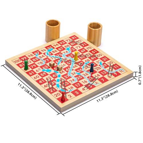 Yellow Mountain Imports PW-SL001-A 2-In-1 Reversible Wooden Snakes And Ladders, Ludo Game Set thumb #2