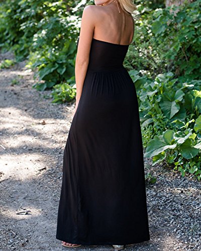 Image of Womens Off The Shoulder Maxi Dresses Summer Strapless Bandeau Long Dress with Pockets