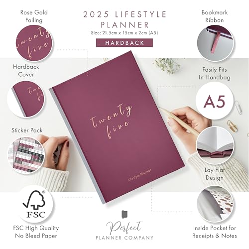 Perfect Planner Company - 2025 Lifestyle Planner - A5 Hardcover Organiser - Personal Development - Goal Setting - Habits and Routines - 100gsm FSC Paper, Mauve - Cosy Home Interiors Perfect Planner Company - 2025 Lifestyle Planner - A5 Hardcover Organiser - Personal Development - Goal Setting - Habits and Routines - 100gsm FSC Paper, Mauve - Image 2