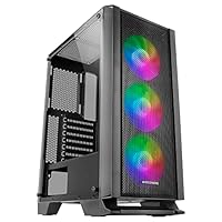 Mars Gaming MC-C Schwarz, ATX PC Gehäuse, Metall-Mesh Frontplatte, Gehärtetes Glas, 3 Frontlüfter FRGB 120mm
