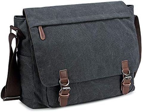 Messenger Bag for Men and Women, Retro Canvas Shoulder Bag Satchel For College fit 15.6 Inch Laptop (Black)