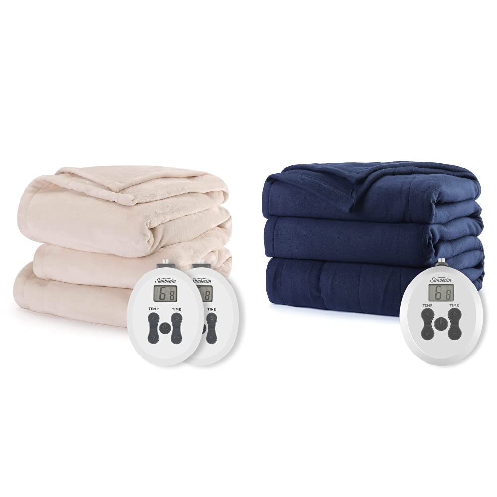 Amazon.com: Sunbeam Royal Posh Champagne Heated Blanket - King u0026 Royal  Ultra Admiral Blue Heated Blanket - Full : Home u0026 Kitchen