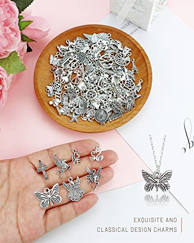 JIALEEY Wholesale Bulk Lots Jewelry Making Silver Charms Mixed Smooth Tibetan Silver Metal Charms Pendants DIY for Necklace Bracelet Jewelry Making and Crafting, JIALEEY 100 Pieces