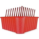 Rtteri 15 Pcs Reusable Cups with Straws and Lids 16 oz Glitter Tumblers Plastic Party Favor Cups with Lids Travel Mug Tumbler for Halloween Party Iced Beverage Water(Red)