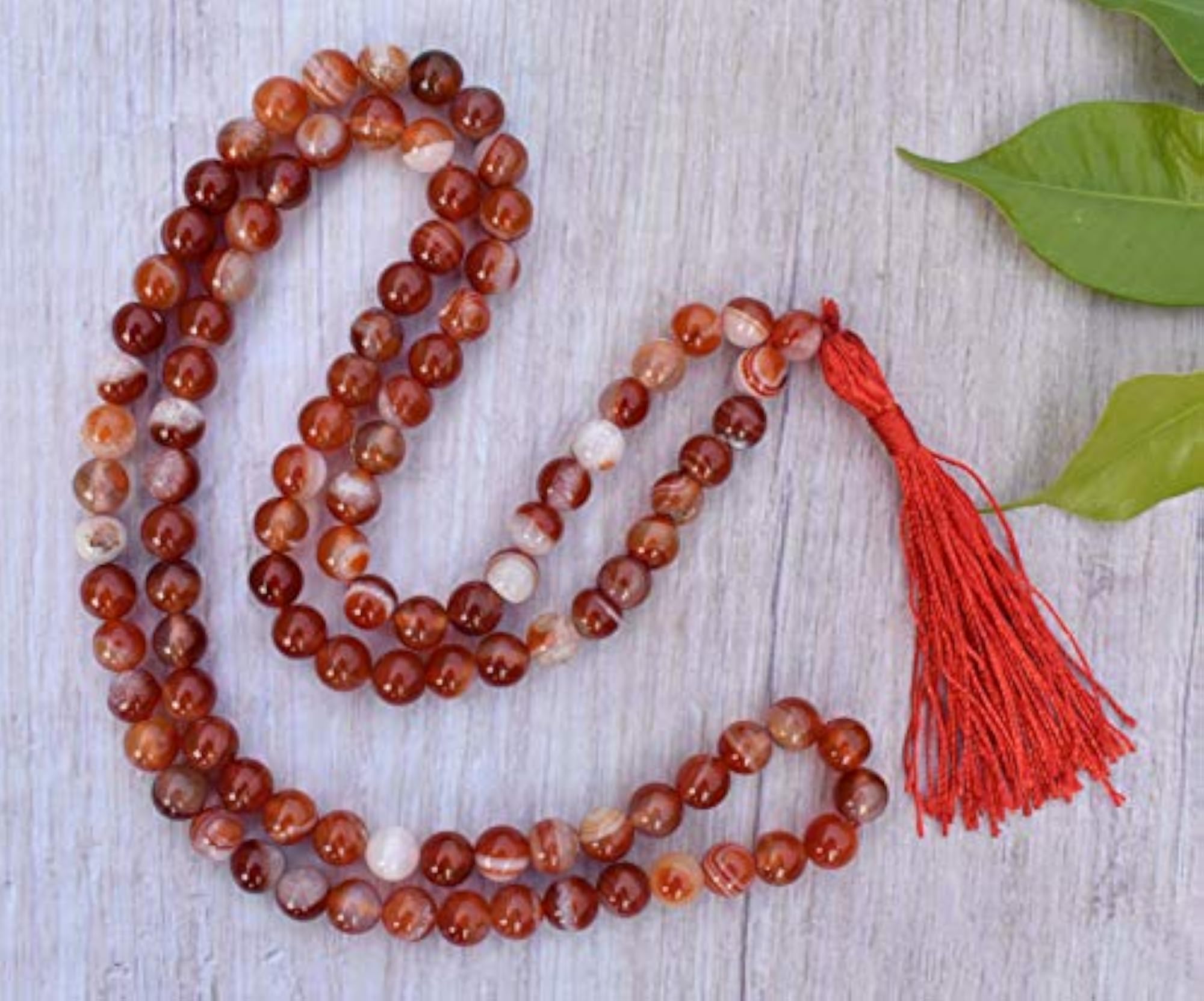 Natural Red Sulemani Healing Crystal Mala, 34 Inch, 108 Beads