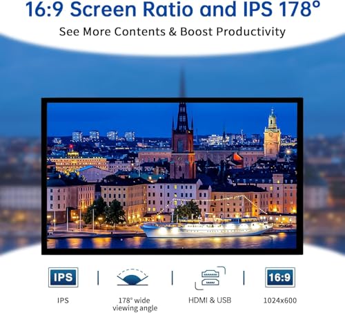Image of 10.1 Inch Raspberry Pi Screen HDMI Monitor 1024x600 LCD Display 16:9 IPS Screen for Raspberry Pi 5 /4 /3 /2 /B /B+ Win11 /10 /8 /7, Free-Driver, Non-Touch