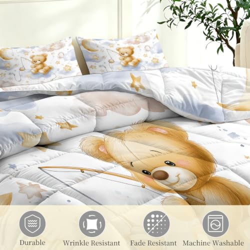 Edredón doble reversible de oso de peluche con 2 fundas de almohada lavables para cama 7