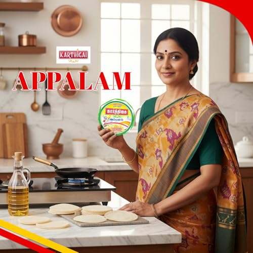Image of KARTHIGAI Appalam (4 Inches) | Traditional South Indian Papad | Crispy & Crunchy Fryums | Made with Urad Dal Flour & Natural Spices | No Preservatives | Hygienically Packed | Perfect Side Dish (500g)