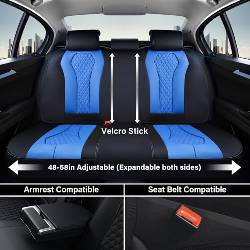 Image of Coverado Car Seat Covers, Leather Seat Covers Full Set, Blue Seat Covers, Car Seat Cushion, Driver Car Seat Covers, Waterproof Car Seat Protector Fit for Most Cars