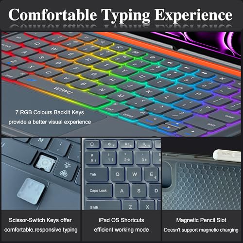 Image of WIWU iPad Pro 13 inch Keyboard Case M4 /M5 2024 /2025 Magnetic Detachable 3 in 1 Bluetooth Case Keyboard Adjustable Stand 7 Colors Backlit Keys with Touchpad (Grey, iPad Pro 13 inch(M4 /M5 2024 /2025))