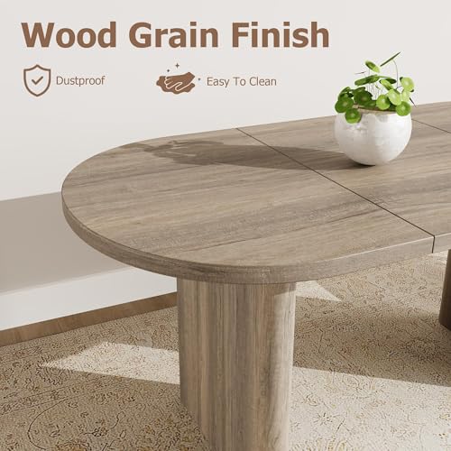 Image of GarveeHome Oval Dining Table for 6-8 People, Long Large Kitchen Table with Thick Sturdy Wooden Base, Farmhouse Dining Room Table for for Kitchen, Living Room, Office (63 inch Long,Rustic Pear)