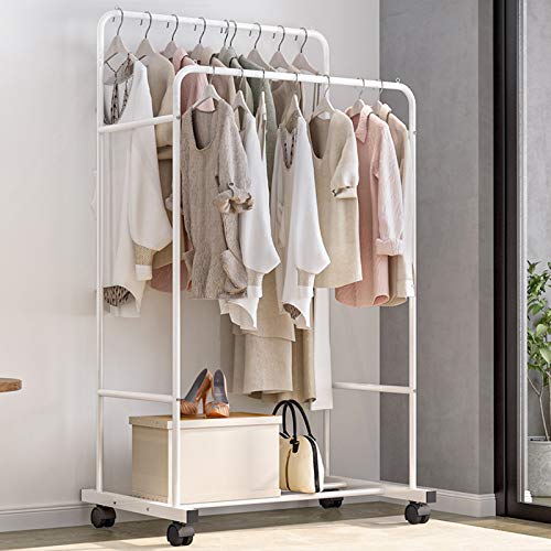 Anmas Power Kleiderstange, Kleiderstangen für Schlafzimmer, Kleiderständer, Doppelstangen Kleiderständer mit Aufbewahrungsregal für Schuhboxen, Garderobenleiste (Weiß) Cover