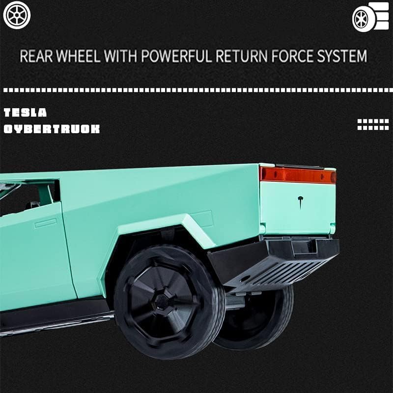 Image of Invite Enterprise 1:24 Scale Tesla Cybertruck Model Collection Enthusiasts Toy Pull Back Pick-Up Truck with Sound and Light, Alloy Diecast Cyber-Truck Toys for Kids Gift【Tesla Cybertruck-Green Color】