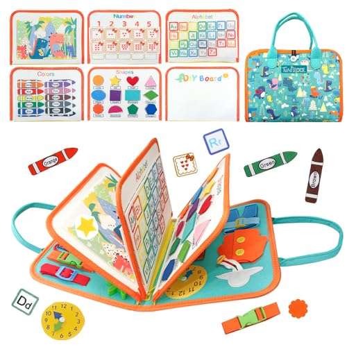 Image of TUNJILOOL Montessori Busy Board - 8-in-1 Sensory Activity Book with Detachable Pages, Travel-Friendly Learning Toy for Fine Motor Skills & Preschool Education