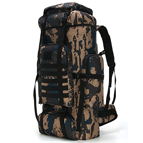 WintMing 70L Camping Hiking Backpack Molle Rucksack Waterproof Traveling Daypack, No Internal Frame (70L-Blue CP)