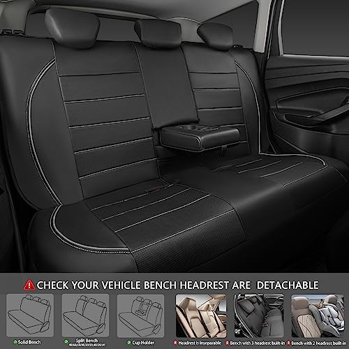 Image of CAR PASS Universal Reflect Piping Leather Car Seat Cover, Fit for suvs,Van,Trucks,Airbag Compatible,Inside Zipper Design and Reserved Opening Holes (Full Set, Black and Grey)