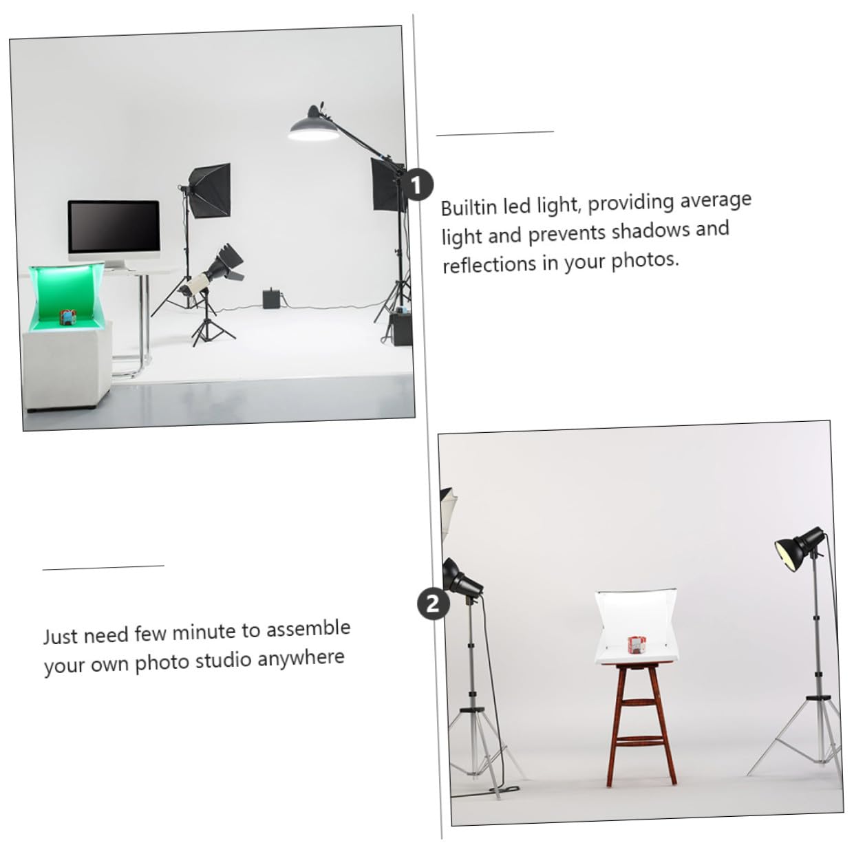Alipis Boîte à Lumière Photo Portable 40cm en PVC et Polyester LED Réglable, Anti-Ombres et Reflets, Tente Photo pour Petits Produits et Chaussures
