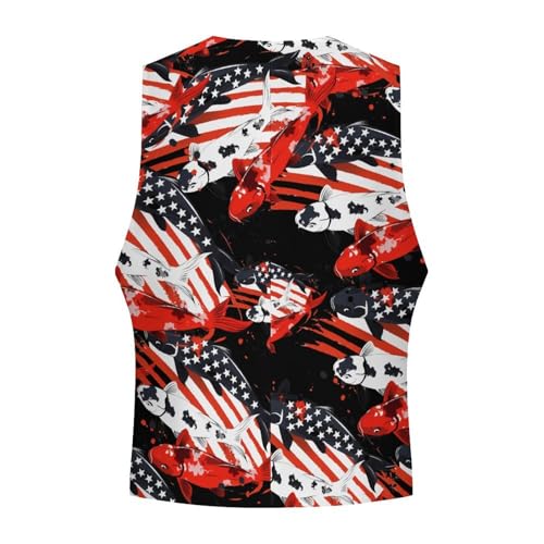 Japanese Fish USA Flag Men's Suit Vest Waistcoat Vests Formal Dress with 2 Pockets for Business Casual Tuxedo4