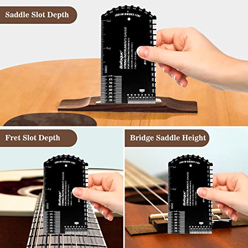 String Action Gauge Ruler, Guitar Set Up Gauge ,Multifunctional Guitar Fret Rocker Luthier Tool With Thick Leather Case,Precise Etched , Polished Edge (Inch And Metric ) #TOP4