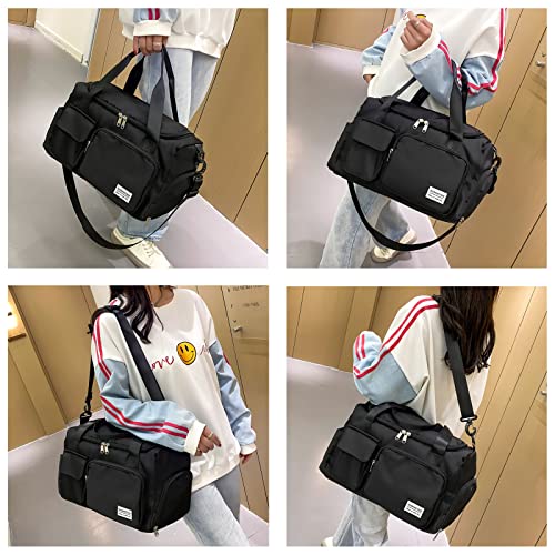 Black Gym Bag For Women, Waterproof Travel Duffle Carry On Weekender With Shoe Compartment & Wet Pocket, Tote Travel, Workout, Sport #TOP1