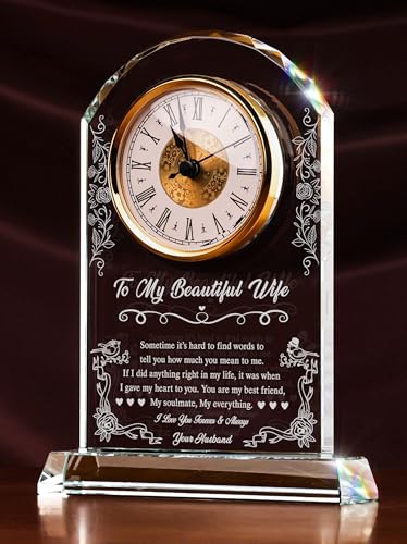 Sttokilly Wife Crystal Clock Gifts from Husband,Happy Wedding Anniversary I Love You Romantic