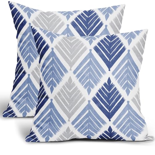 Lot de 2 housses de coussin décoratives modernes à imprimé géométrique bleu marine et gris,...