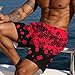 Fodyle Men's Swim Trunks Lined Quick Dry Beach Red Poker Shorts with Zipper Pockets Fashion Men's Swim Shorts Large