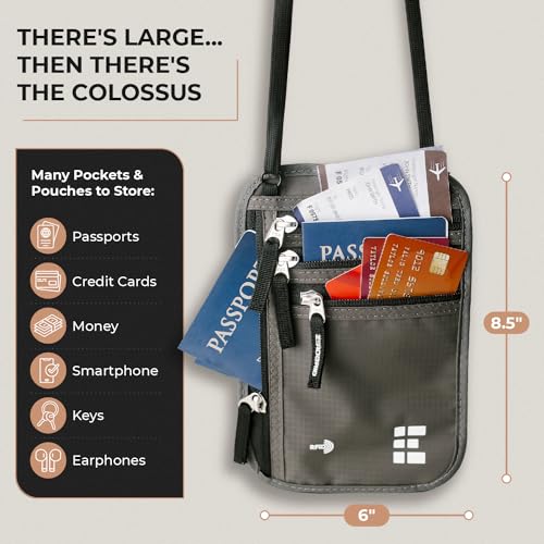 Carteira de pescoço de viagem com bloqueio RFID, bolsa de pescoço de viagem para passaporte para mul