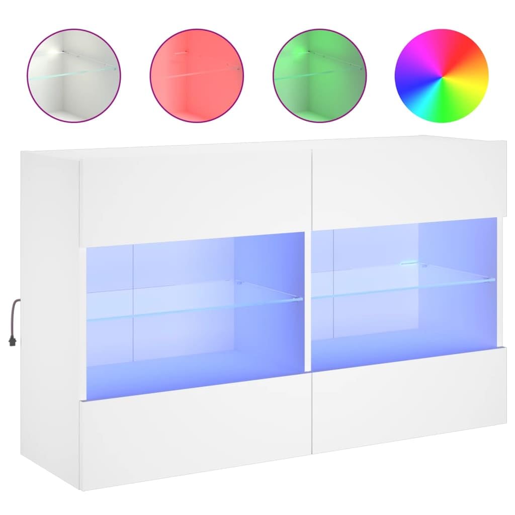 Mobile da parete per TV con luci LED, in legno, bianco