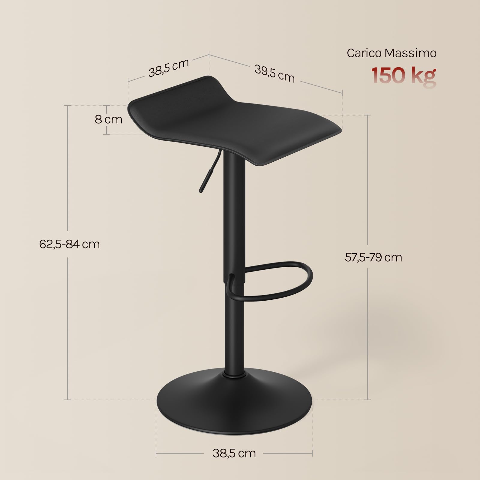 WOLTU Sgabelli da Cucina Set di 2, Sgabelli da Bar, Altezza Regolabile, Girevoli a 360°, PU, Struttura in Metallo, Soggiorno, Bar, Caffè, Nero+Nero
