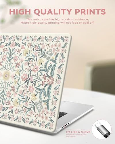 Image of iCasso for M5 MacBook Air 15 inch Case 2026 2025-2023 M4 M3 M2 Model A3448 A3241 A3114 A2941,Slim Protective Vintage Pattern Hard Shell Case for Mac Air 15.3 inch, Keyboard Cover + Screen Flim, Pink Boho