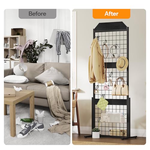 Image of HOOBRO Grid wall Panel units 5.6' x 1.7' Ft Grid Display Rack, Black
