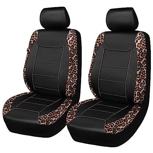 Flying Banner car seat Covers Faux Leather Waterproof Easy Clean Easy Installation (Leopard Brown Black 2 Fronts)