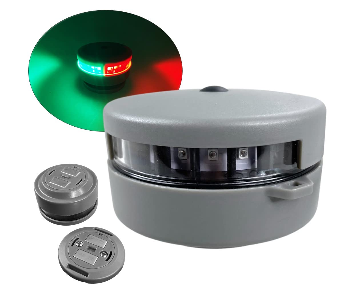 Pactrade Marine Grey Housing Button Navigation Light Various Modes Magnetic Base Surface Mount Black Straps LED AAA Battery Operated IP:67 CE RoHS Certified (Red & Green)