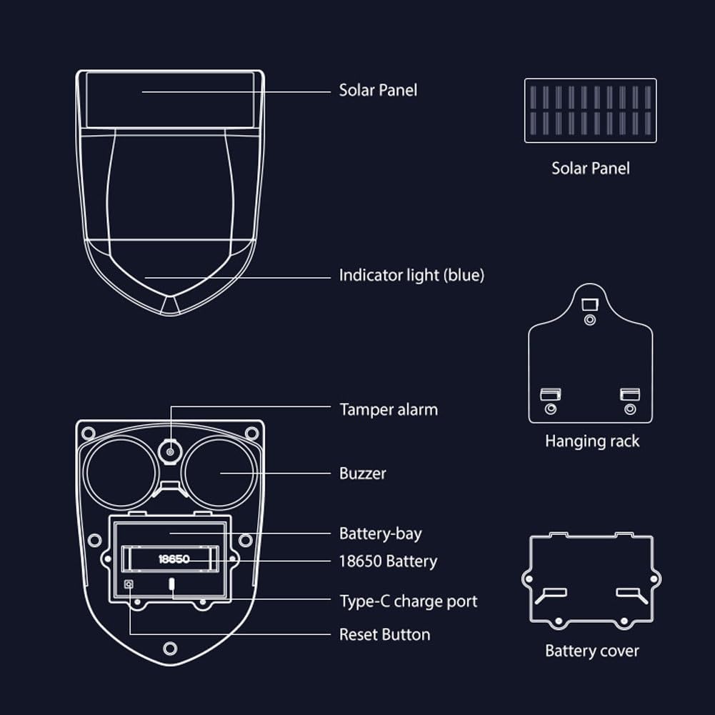 Alarme solaire stroboscopique, extérieur étanche sans fil solaire intelligent WiFi alarme LED lumière stroboscopique détecteur de mouvement, lampe sirène de sécurité for la maison, la ferme, la grange