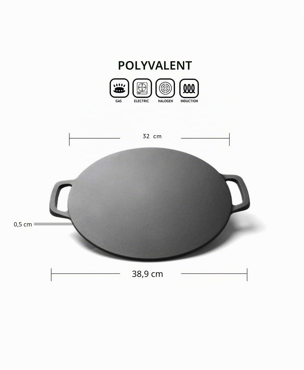 Poêle à crêpes chinoise, poêle à frire en fonte, 32 cm - Idéal pour faire et réchauffer crêpes, tortillas et pancakes