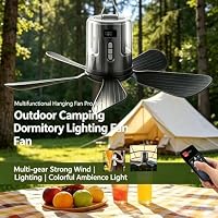 RIRIDAMAI Deckenventilator Akku mit Beleuchtung Camping, Aufladbar Deckenventilator mit Licht und Fernbedienung, USB, Timer, Mobiler Ventilator 10800mAh für Outdoor Außenbereich, Pavillon Terrasse – Ansicht 4