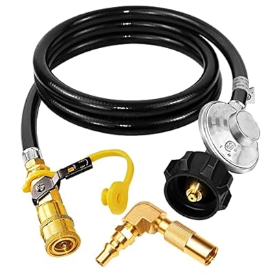 MCAMPAS 8 Feet Camper LP Quick Connect Propane Hose with Regulator for Blackstone 17inch and 22inch Table Top Griddle- 1/4inch Safety Shutoff Valve& Quick Elbow Adapter