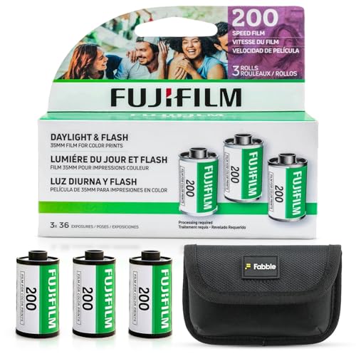 Película Fujifilm 200 Color Negative (35 mm, 36 exposiciones, paquete de 3) con estuche protector Fabble para 3 rollos de película miniatura 1