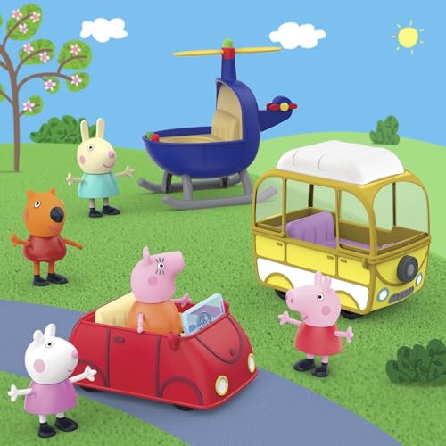 Peppa Pig Peppa's Little Vehicle Playset for Girls and Boys, Includes Helicopter, Camper, and Car, and 5 Figures Set, Preschool Toys, Ages 3+ (Amazon Exclusive)
