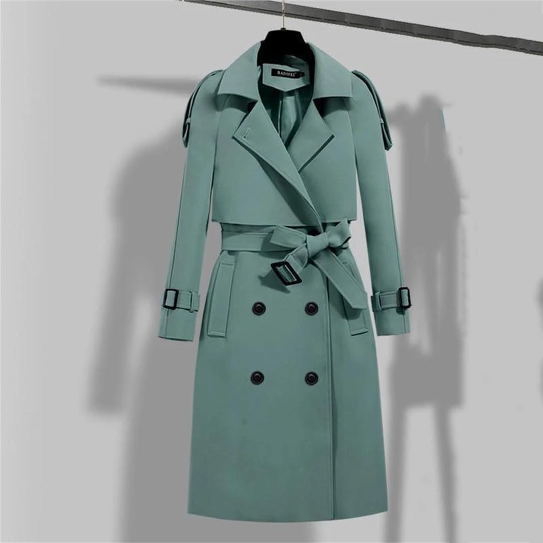 Women's Long Coats With Belt Autumn Korean Windbreaker Double-Breasted Solid Adjustable Waist Trench Coat