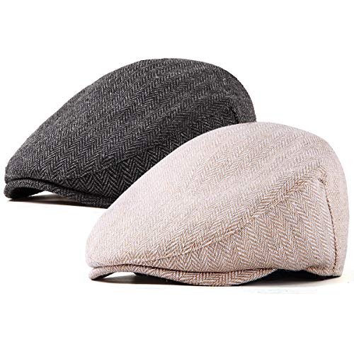 Image of 2-Pack Adjustable Newsboy Hats for Men Flat Cap Irish Wool Blend Tweed