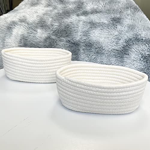 Abenkle Small Storage Basket Set Of 2, Natural Cotton Rope Woven Baskets For Organizing, Tiny Oval Storage Baskets, Small Basket For Montessori, Baby Nursery Dog Toy Baskets, Bathroom Organization Bin #TOP7