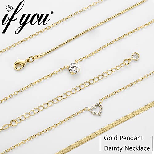If You 6 Pcs Gold Chokers Necklace Set For Women Girls, 14K Gold Plated Cz Pendant Necklace, Trendy Dainty Snake Chain Layered Necklaces For Jewelry Gifts #TOP5