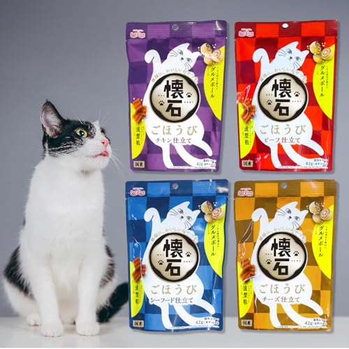 ペットライン 懐石ごほうび 小分けおやつ 猫用 42g 4袋セット ビーフ シーフード チキン チーズ 【ねこ福 リニューアル品】のサムネイル