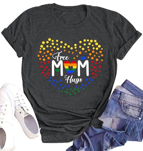 Pride Shirts Women Rainbows Graphic Tees Shirts Free Mom Hugs T-Shirt LGBTQ Short Sleeve Tops