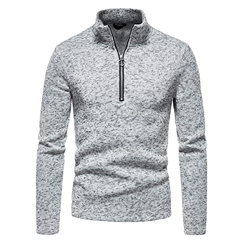 Men's Zip Collar Basic Shirts Sweater Long Sleeve Thermal Solid Shirts Casual Turtleneck Workout Pullover Top (Small,Light Grey)