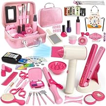 RedCrab Kids Beauty Salon Toy Set, Girls Salon Hair Stylist Pretend Makeup Kit Includes Kids Hair Dryer, Comb, Makeup Bag and Other Accessories, 3-8 Years Ideal Gift for Children