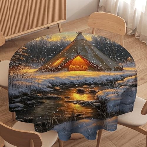 asbwuo Mantel Redondo de Invierno Fino, Lavable, Ideal para Acampar en la Naturaleza o como Mantel para Mesa de río, Cocina, el Comedor o la decoración navideña al Aire Libre. 70 Pulgadas.