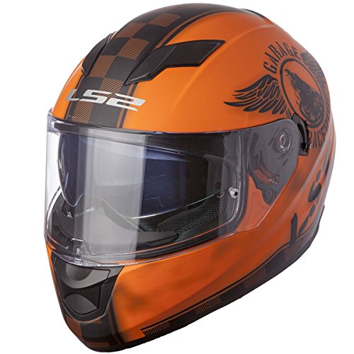 LS2 Helmets Stream Fan Full Face Motorcycle Helmet with Sunshield (Matte Orange, X-Small)